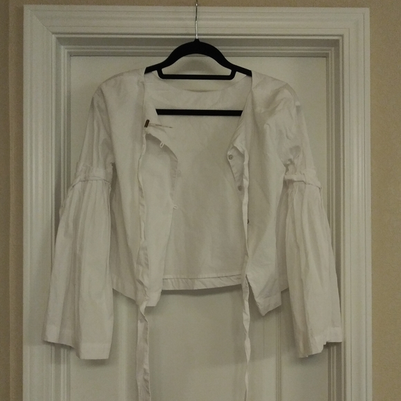 Free People Bell Sleeve White Top Tie Sleeve XS - Picture 6 of 7